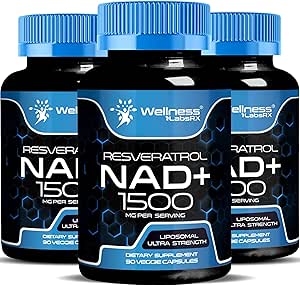 WELLNESS LABSRX NAD Supplement, 1500mg - Liposomal NAD+ Tillägg med Resveratrol, NAD Plus Boosting - Support Cellular Health & Healthy Aging - Ultra Strength Capsules, USA Made - 3 Pack