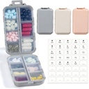 LANDNEOO 14 Grids Pill Organizer Box med etiketter, Travel Medication Holder Dispenser Case Kit, Pocket Daily Pharmacy Container för Fish Oil Vitamin Supplement Storage, Khaki Pink Grey, 3 Pack