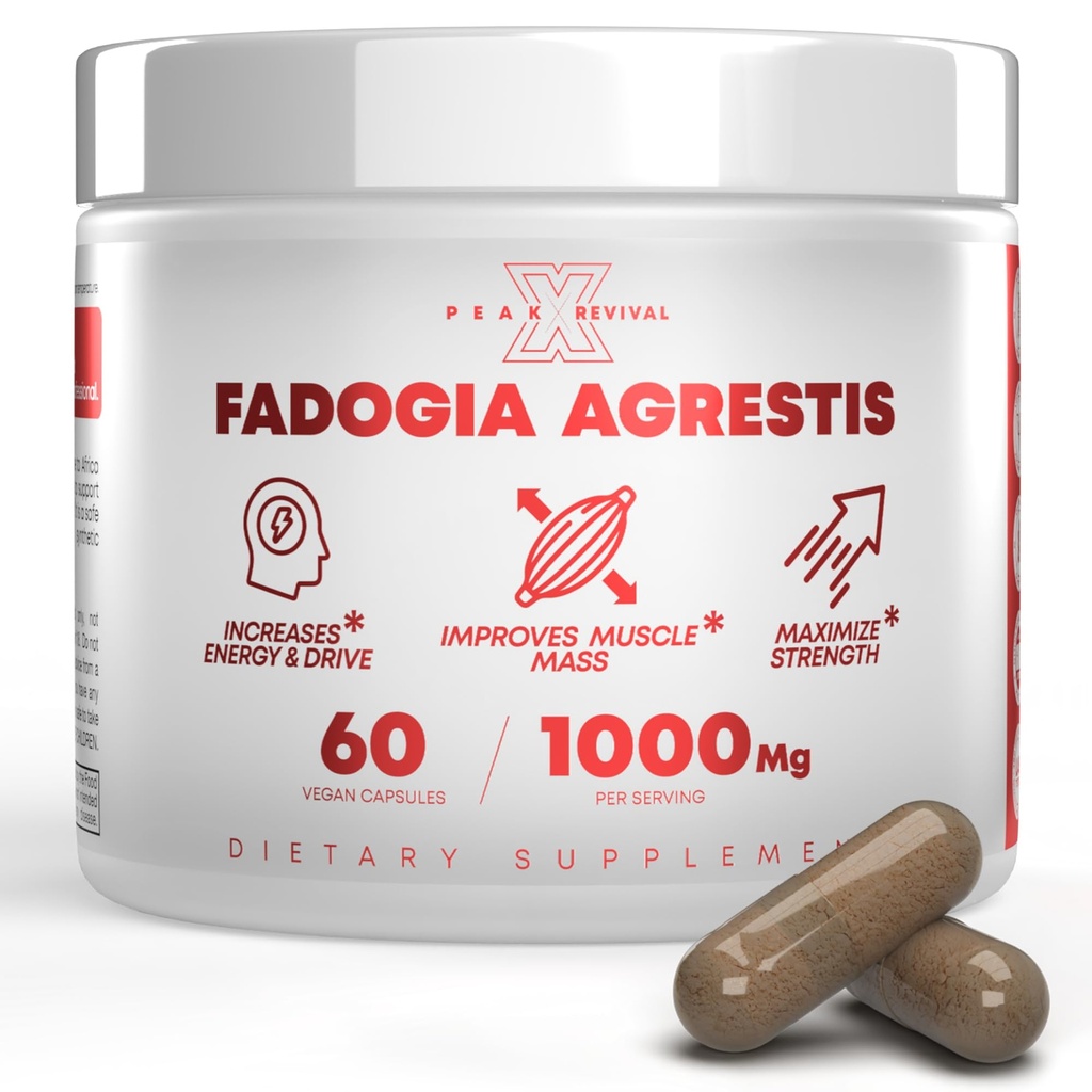 Fadogia Agrestis 1000mg Per serveringstillägg - Potent extrakt för att öka energi, atletisk prestanda och muskelmassa - Kosttillskott, tillverkade i USA (60 kapslar)