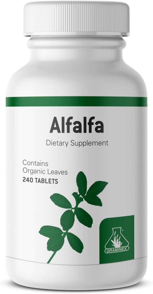 Graminex Alfalfa tabletter - Non-GMO Green Superfood Supplement med vitaminer, mineraler, aminosyror - 240 tabletter