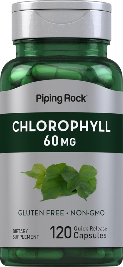 Piping Rock Chlorophyll Capsules | 60 mg | 120 piller | Tillägg för kvinnor och män | från Mulberry Leaf | Non-GMO, Gluten Free