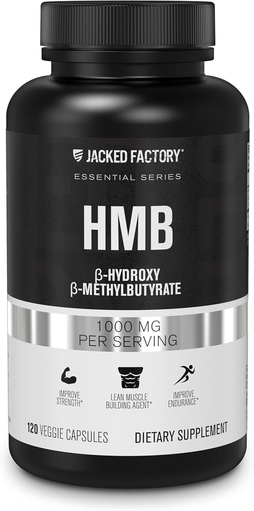 Jacked Factory Essentials HMB Capsules - HMB Supplements for Lean Muscle Growth, Preventing Muscle Breakdown Under Calorie-Deficits och förbättra Muscle Recovery - 120 Veggie Capsules