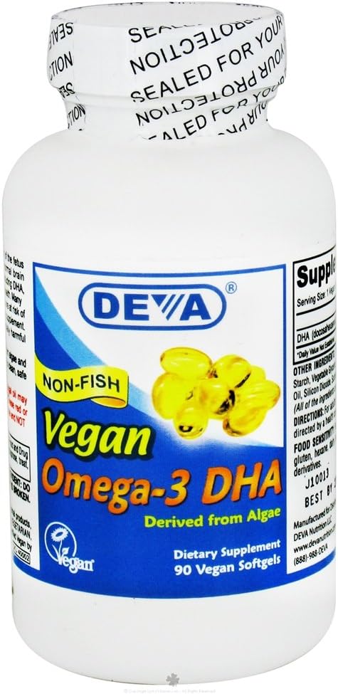 Deva Vegan Omega-3 DHA 200mg, från Algae, Non-Fish, Delayed Release, 90 kapslar, 1-Pack