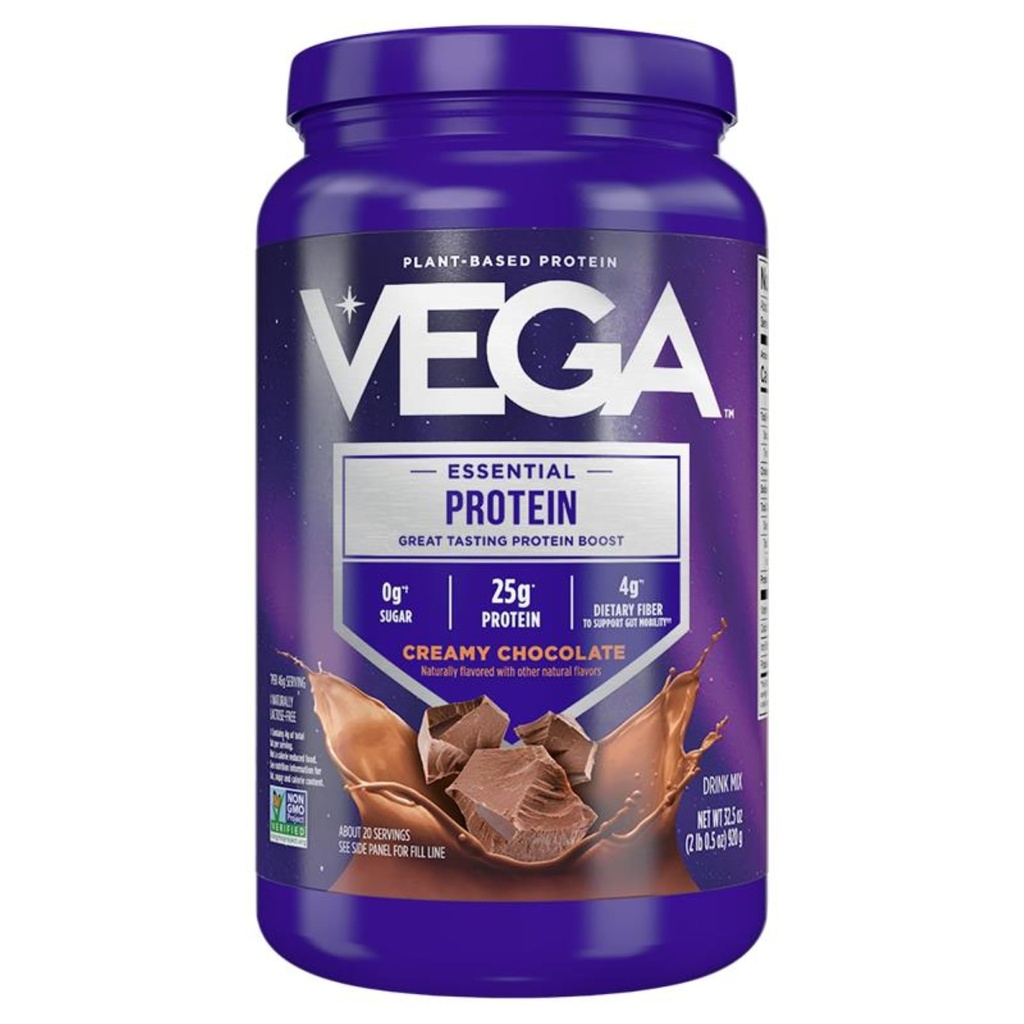 Vega Original Essential Protein - 25g Plant-Based Protein, Creamy Chocolate, 20 portioner, Vegan Non-GMO Drink Mix, Smoothie & Shake Ready, Gluten Free, Dairy Free, 32.5oz (Packaging May Vary)