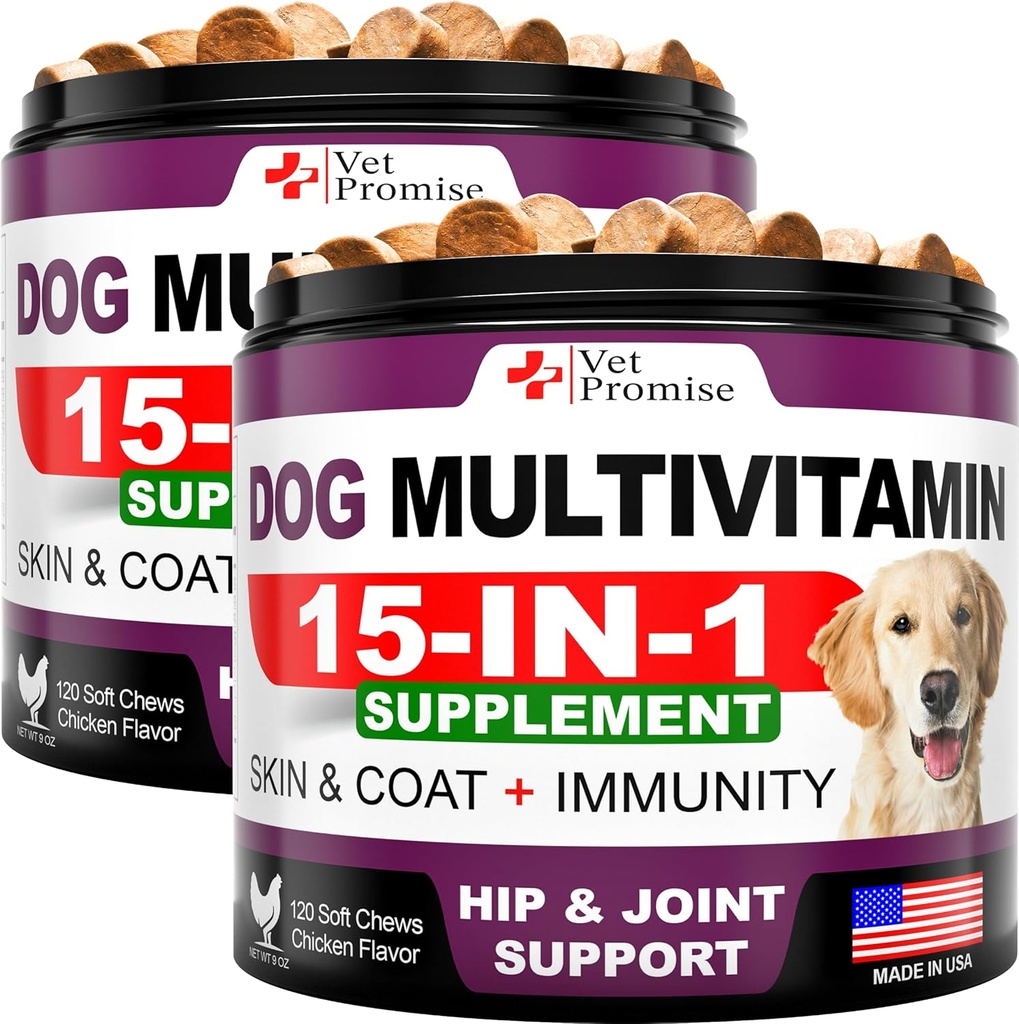 (2 Pack) Hund Multivitamin Chewable med Glukosamin - Hund Vitaminer och tillägg - Senior & Puppy Multivitamin för hundar - Pet Joint Support Health - Immunity - Mobilitet - Energi - 240 Chews