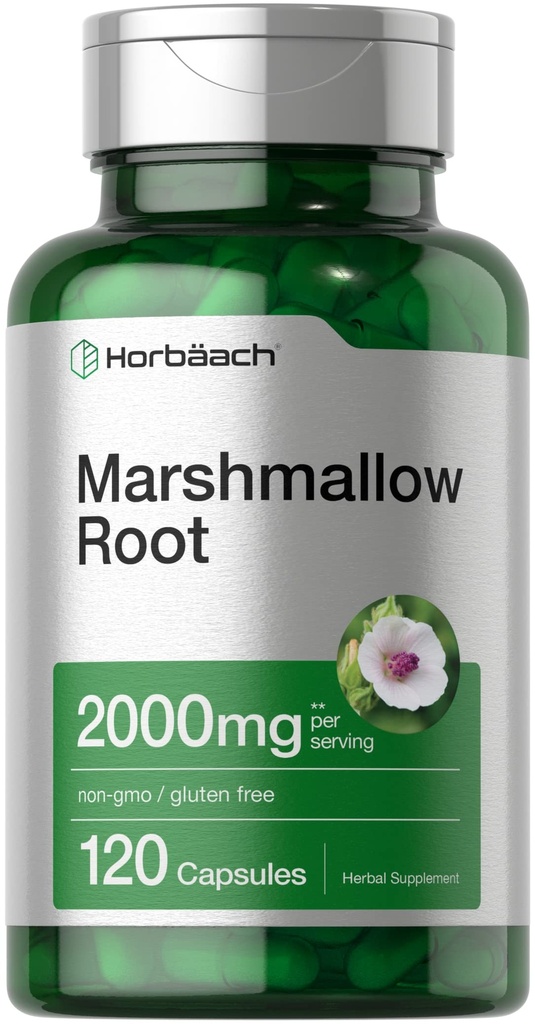 Horbäach Marshmallow Root Capsules | 2000mg | 120 greve | Non-GMO & Gluten Free | Traditionell Herb Extract