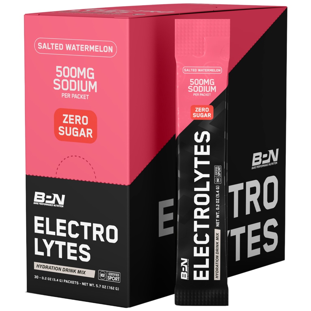 BARE PERFORMANCE NUTRITION BPN Electrolytes Go Packs Hydration Drink Mix | Sugar Free Electrolyte Powder | 500mg Natrium per portion | Naturligt sötad | Salted Watermelon, 30 portioner