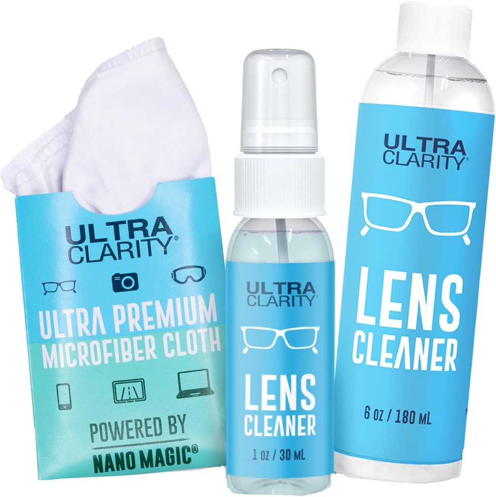 Powered by Nano Magic Eyeglass Lens Cleaning Spray 7oz Value Pack | 1oz Spray, 6oz Refill, Microfiber Cloth | för glasögon, telefon, elektroniska skärmar, optiska ytor, belagda ytor