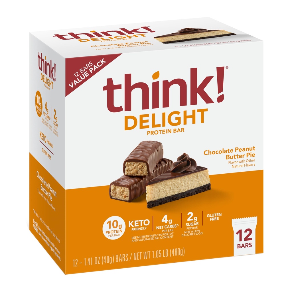 Tänk! Delight Protein Bars, Chocolate Peanut Butter Pie, Low Sugar & Low Carb Gluten-Free Snack, Keto Friendly Snacks, 12 Count (Packaging May Vary)