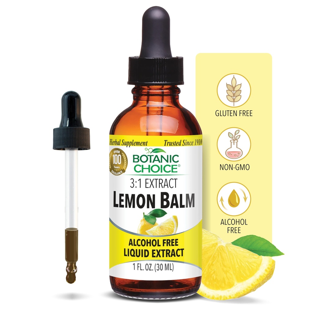 Botanic Choice Lemon Balm Liquid Extract, Alcohol Free, Gluten Free-Traditional Support för lugn-snabbt agerar 1 Fluid Oz