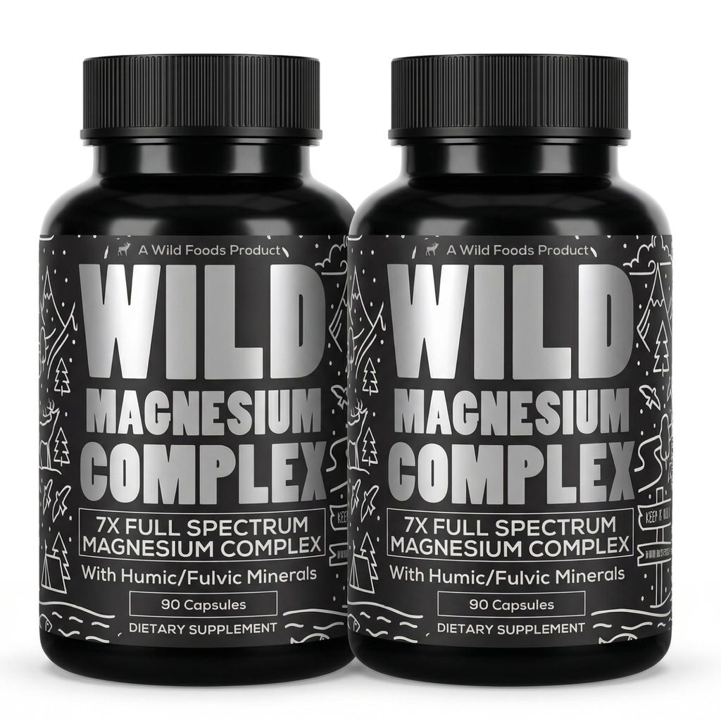 Wild Foods Magnesium Complex Supplement med 7X Forms | High Absorption, Full Spectrum, Easy Digestion | 500mg Glycinate, Bisglycinate, Malate, Orotate, Citrate, Taurate | 90 Capsule (Pack of 2)