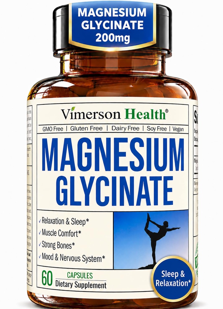 Rena Magnesium Glycinate 200mg (Glicinato de Magnesio) - Chelated Magnesium Supplement for Sleep, Relaxation, Muscle & Women's Wellness - Bättre absorberad än citrat eller oxid - 60 Vegan kapslar