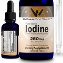 WellnessOne joddroppar för sköldkörtelstöd - Snabbt fungerande flytande jodtillskott från kaliumjodid - bra för immunitet och kognition och maximerar järnabsorption - 1,67 fl oz