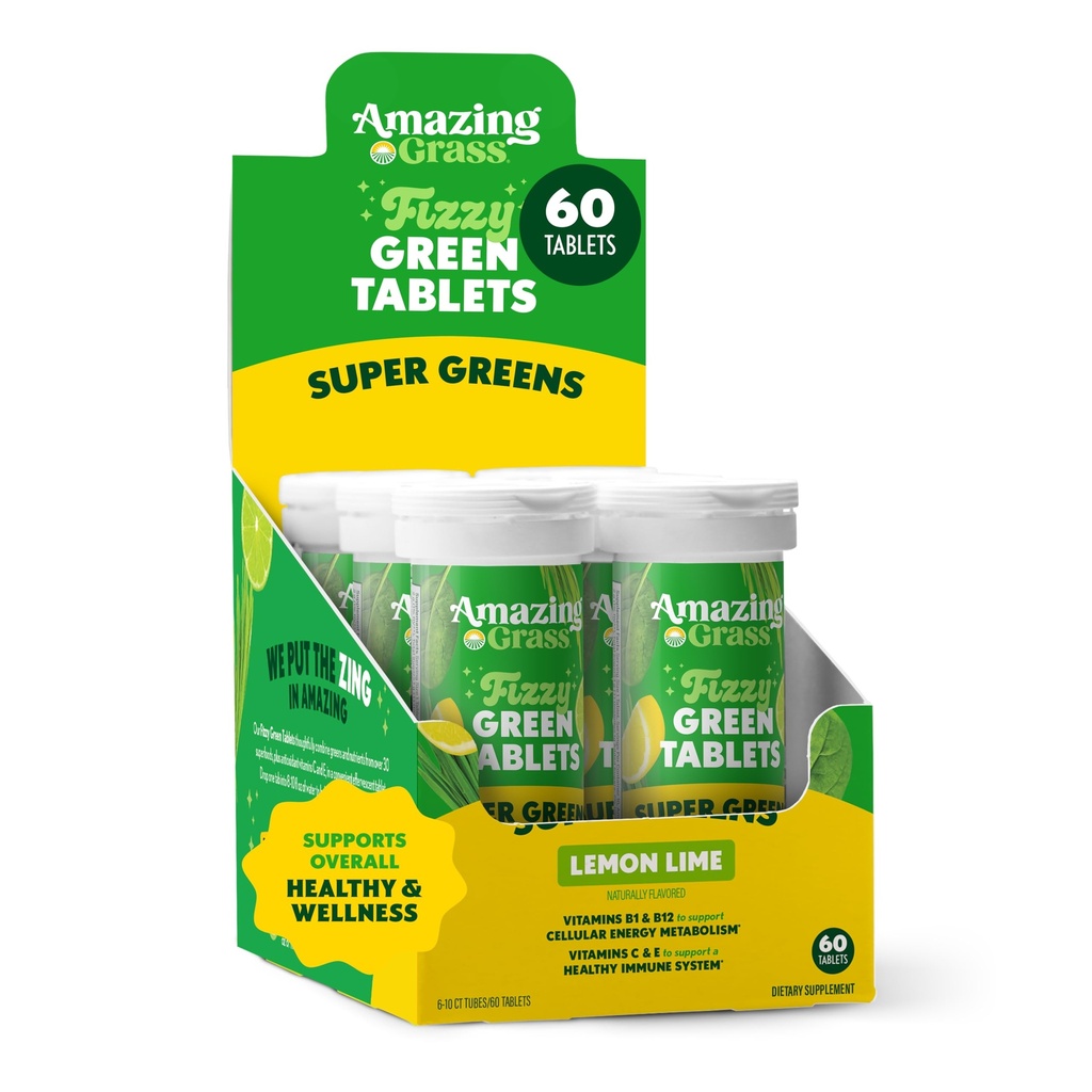 Fantastiska gräseffekter: Grönt Superfood Vatten smakande tablett med antioxidanter och alkaliserande gröna, citronlim, 60 greve