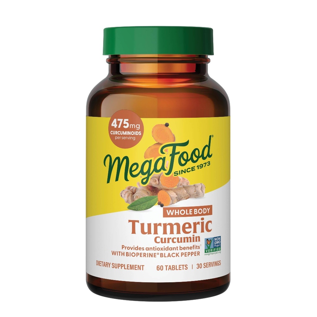 MegaFood Whole Body Turmeric Curcumin Supplement - Turmeric Supplement With Black Pepper & Vitamin C - 475 mg Curcuminoids Per Serving - Antioxidant & Immune Support - Vegan - 60 Tablets, 30 Servings
