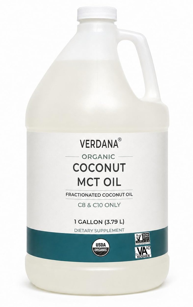 Verdana USDA Certified Organic Coconut MCT Oil -Fractionated Coconut Oil - No Palm Kernel Used - Kosher, Food Grade, Non-GMO - Stor för Keto och Paleo Diets - 1Gallon