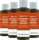 Basics First Aid Antiseptic, 10% Povidone Iodine Solution, 4 Fluid Ounces, 4-Pack (tidigare Solimo)