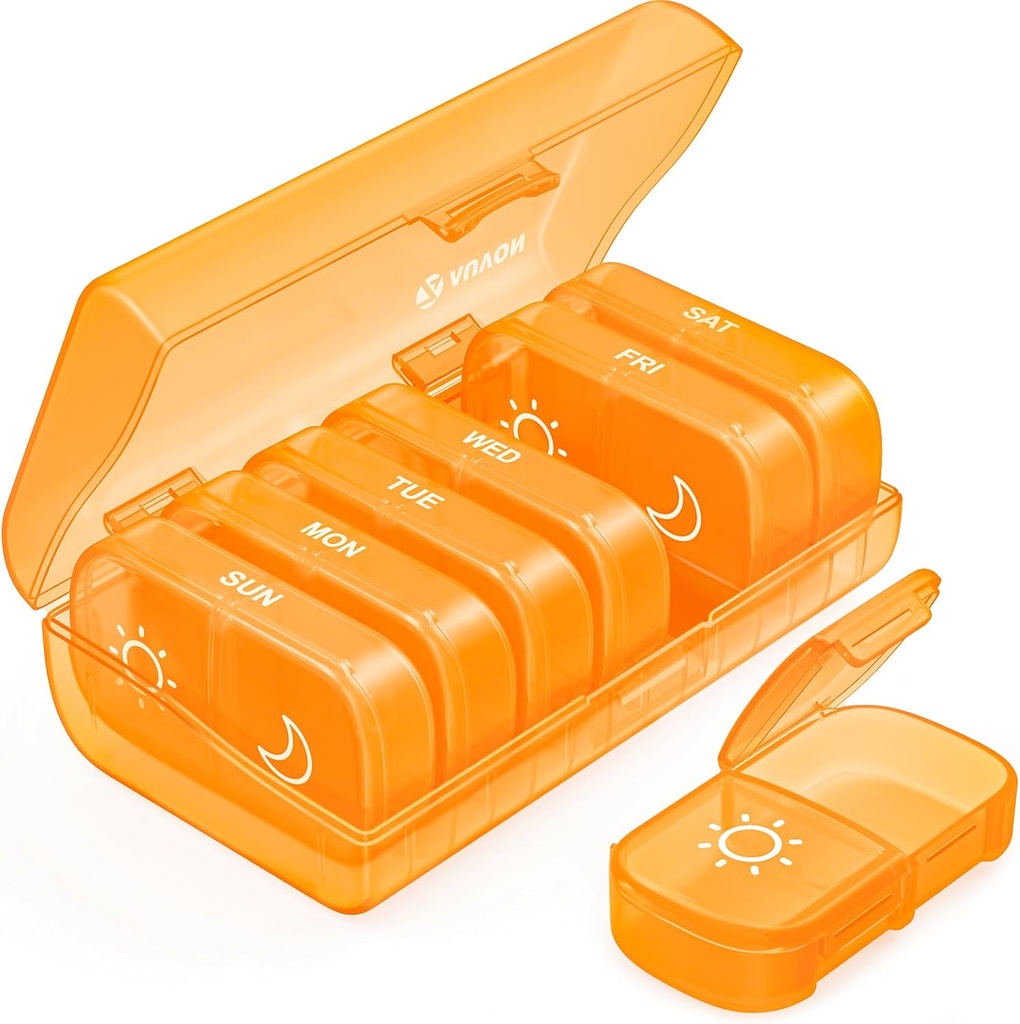 AUVON XL Weekly Pill Organizer 2 gånger om dagen, AM PM Pill Case med One-Side Stor öppning för lätt att använda, Pill Box 7 Day Travel Medication Organizer för mediciner, vitaminer, fiskoljor, tillägg