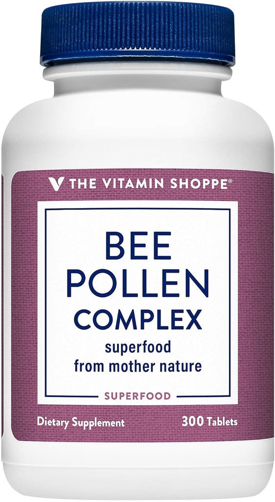 Vitamin Shoppe Bee Pollen Complex 1000MG, Superfood med Bee Propolis och Royal Jelly, Seasonal Immune System Support (300 tabletter)