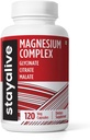STAY ALIVE Triple Magnesium Complex Supplement 500mg, Chelated Glycinate, Citrate & Malate Powder, High Absorption Magnesium for Women and Men, 120 Pills, Non-GMO & Gluten-Free Capsules