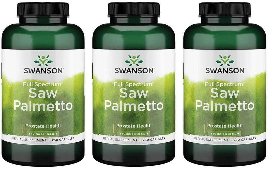 Swanson Saw Palmetto - Herbal Supplement Promoting Male Prostate Health Support - Natural Hair Supplement & Urinary Health Support (540 mg 250 kapslar) (3 Pack)