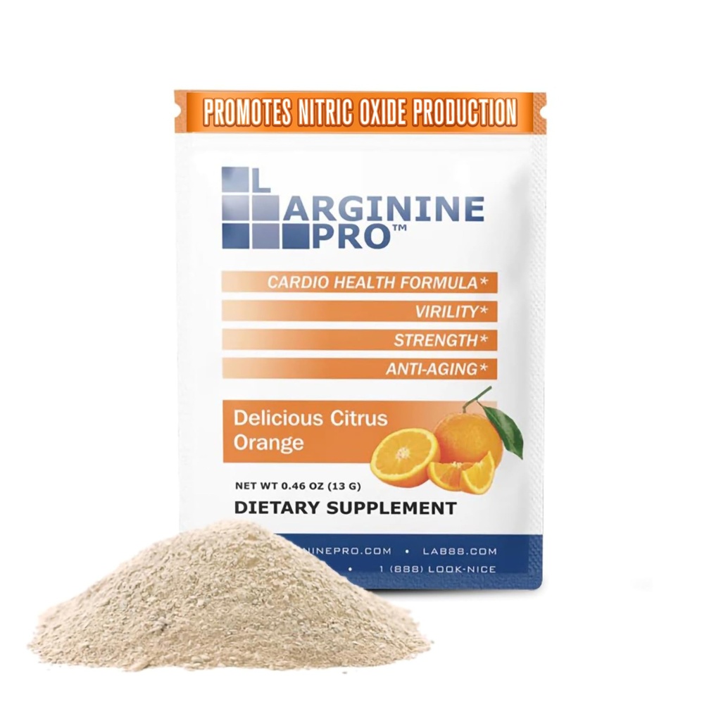 L-ARGININE PRO Supplement Powder | 30 Packets Single Serve Travel Size | 5 500 mg L-arginin Plus 1,100 mg L-Citrulline, Orange