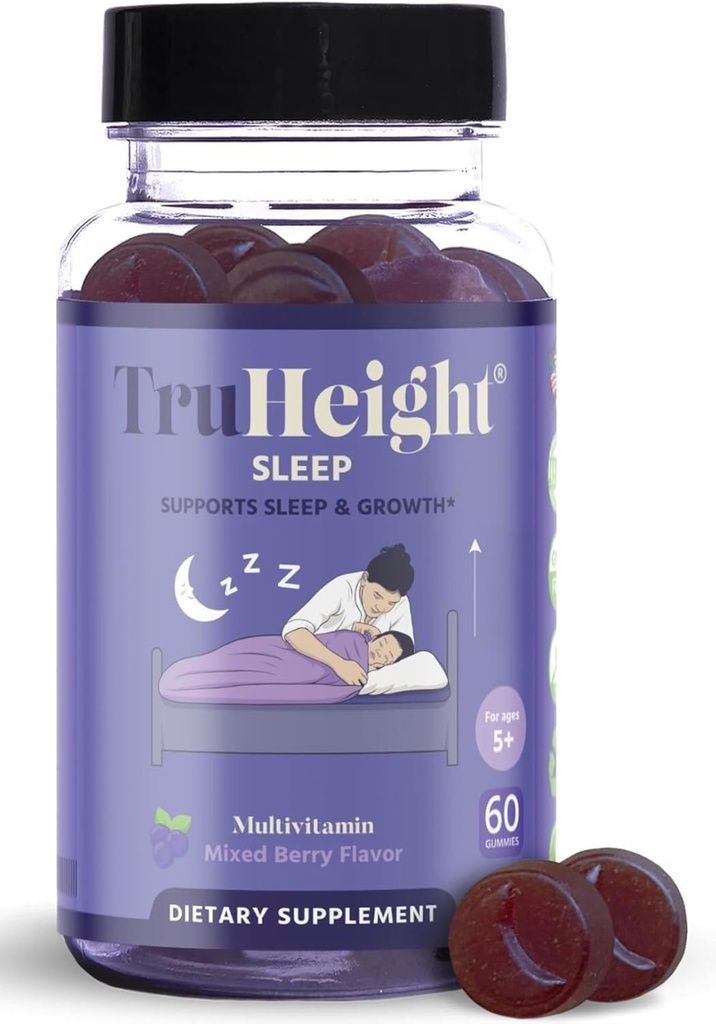 TruHeight Sleep Gummies - Kids & Teen Natural Sleep Aid för maximal tillväxt - Pediatric Recommended - Kids Melatonin Gummy - Melatonin, Ashwagandha, L Theanine, Lemon Balm, Ages 4 +, Mixed Berry Flavor