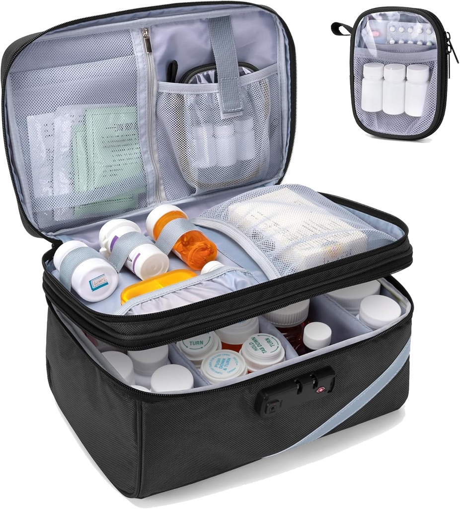 Trunab Medicine Storage Bag med Combination Lock, Lockable Pill Bottle Organizer, Travel Medication Carry Case för Medicine Box, recept, vitaminer, kosttillskott eller medicinska förnödenheter