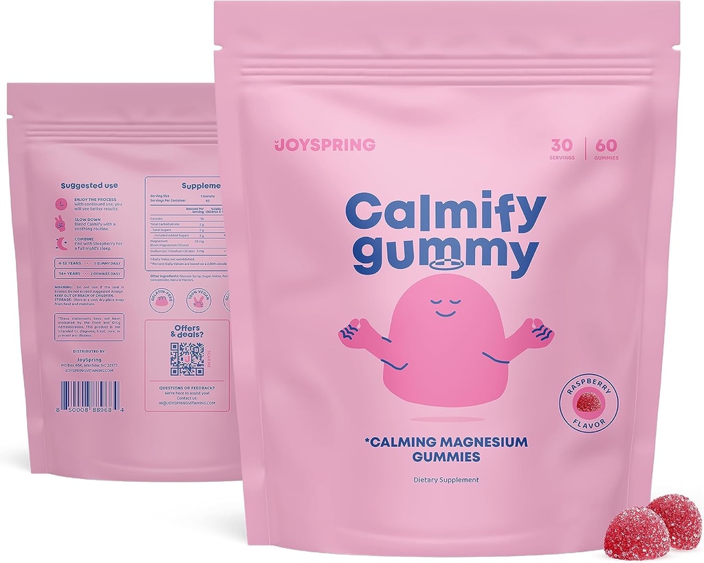 JoySpring Kids Magnesium Gummies - Calm Gummies för barn - Calm Magnesium Support Naturligt för småbarn och tonåringar Tasty Low Sugar Calming 60 Count