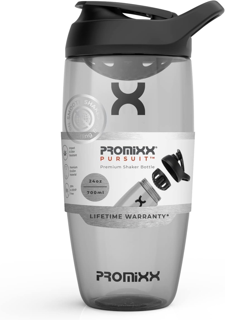Promixx Pursuit Protein Shaker Bottle (24 oz) - Silent No-Ball Mixer, Leak-Proof Lid, BPA / BPS & Phthalate-Free ECOZEN - Easy-Clean Shaker Cup för Protein Shakes, Pre & Post-Workout Smoothies