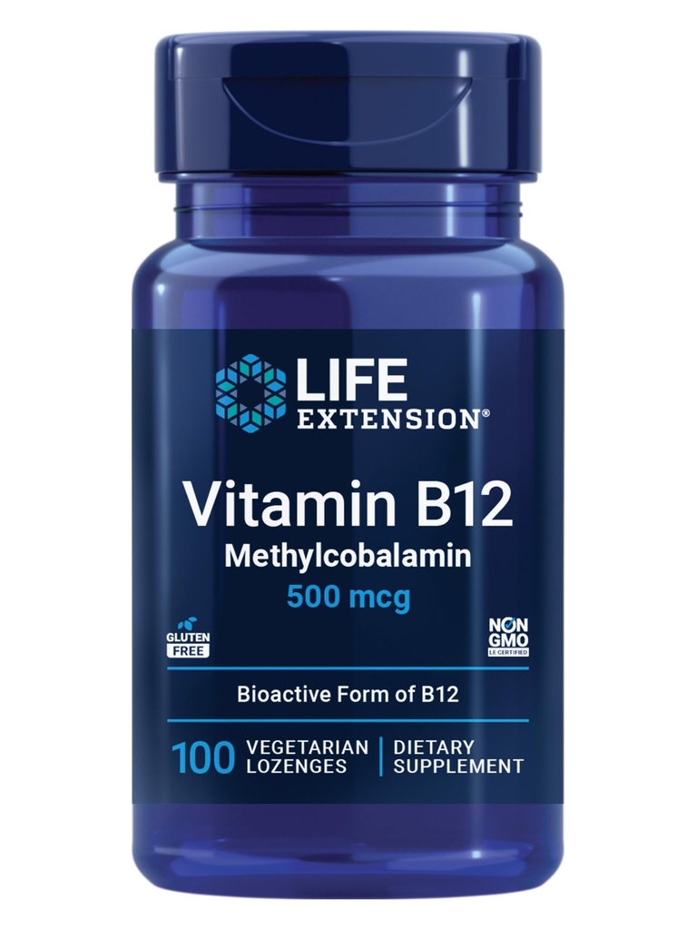 Life Extension Vitamin B12 Methylcobalamin 500mcg - Vitamin B12 Supplement för allmän energi och hjärnhälsa - Sugar Free Vegetarian Lozenges löses i munnen - En gång dagligen - 100 greve