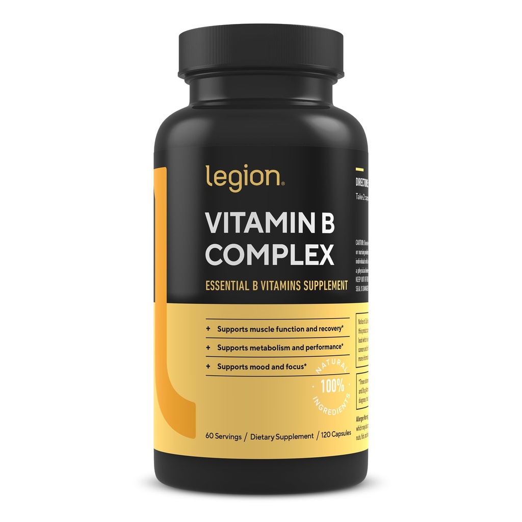 LEGION Vitamin B-Complex (120 kapslar) - Vitamin B-komplex med kolin och inositol stöder humör och leverfunktion - Vegan B-komplexa vitaminer Stöd energimetabolism och muskelfunktion