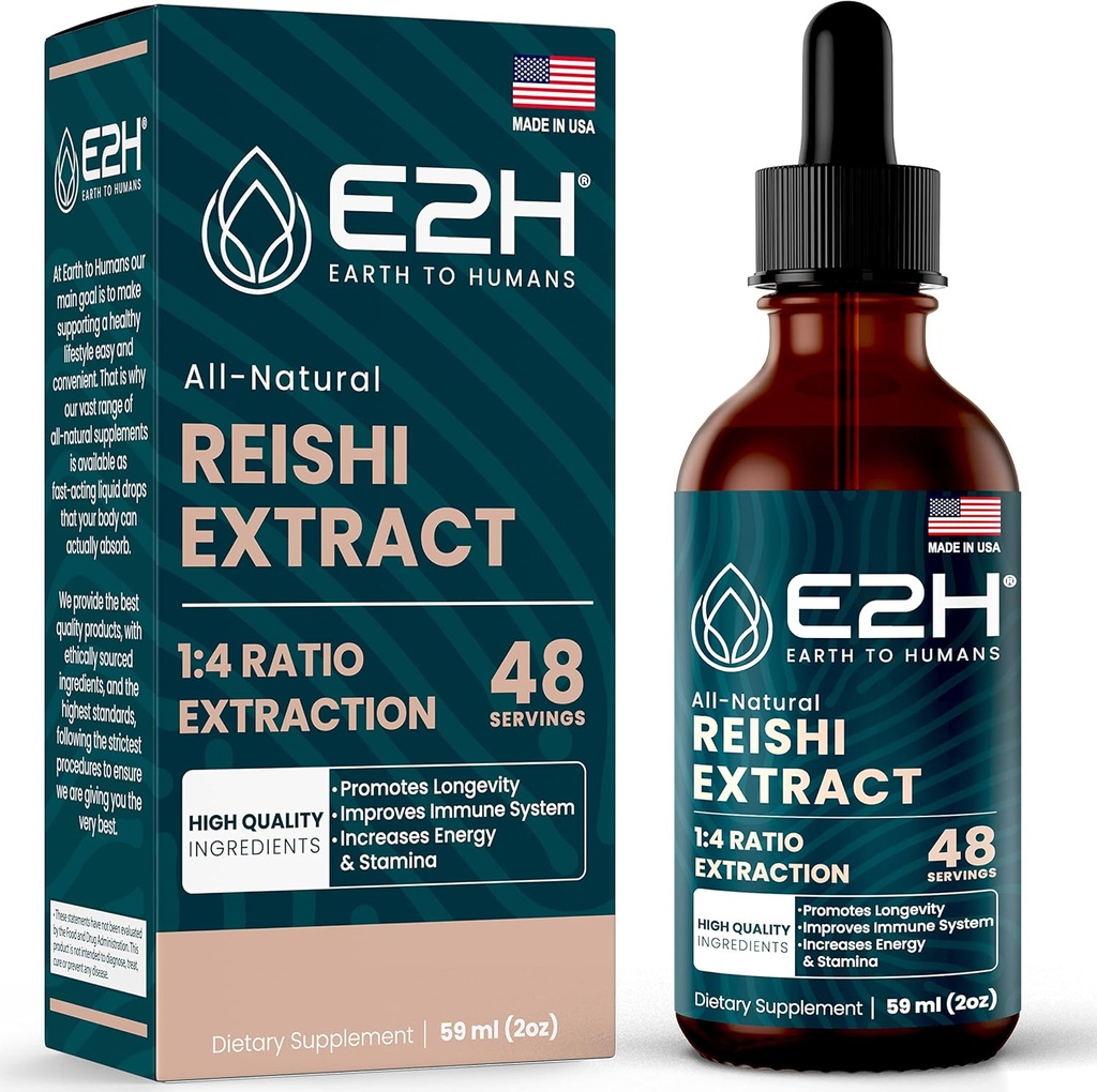 Reishi Mushroom Supplement - Faster Absorption Than Reishi Mushroom Capsules or Powder - Our Reishi Mushroom Extract Promotes Longevity - Reishi Mushroom Tincture - 2 Fl Oz by E2H