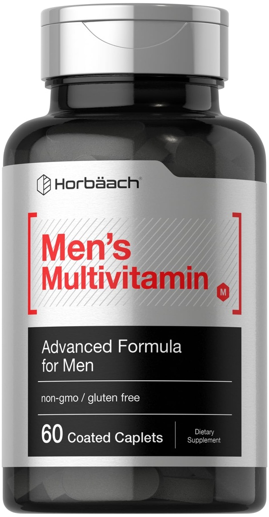 Horbäach Mens Multivitamin | 60 Caplets | Avancerad Formel | med Vitamin C, D, Magnesium, Minerals & More | Non-GMO & Gluten Free Supplement