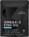 Sportforskning Triple Strength Omega 3 Fish Oil - Burpless Fish Oil Supplement w / EPA & DHA Fatty Acids från Wild Alaskan Pollock - Hjärta, hjärna och immunstöd för män och kvinnor - 1250 mg, 240 ct