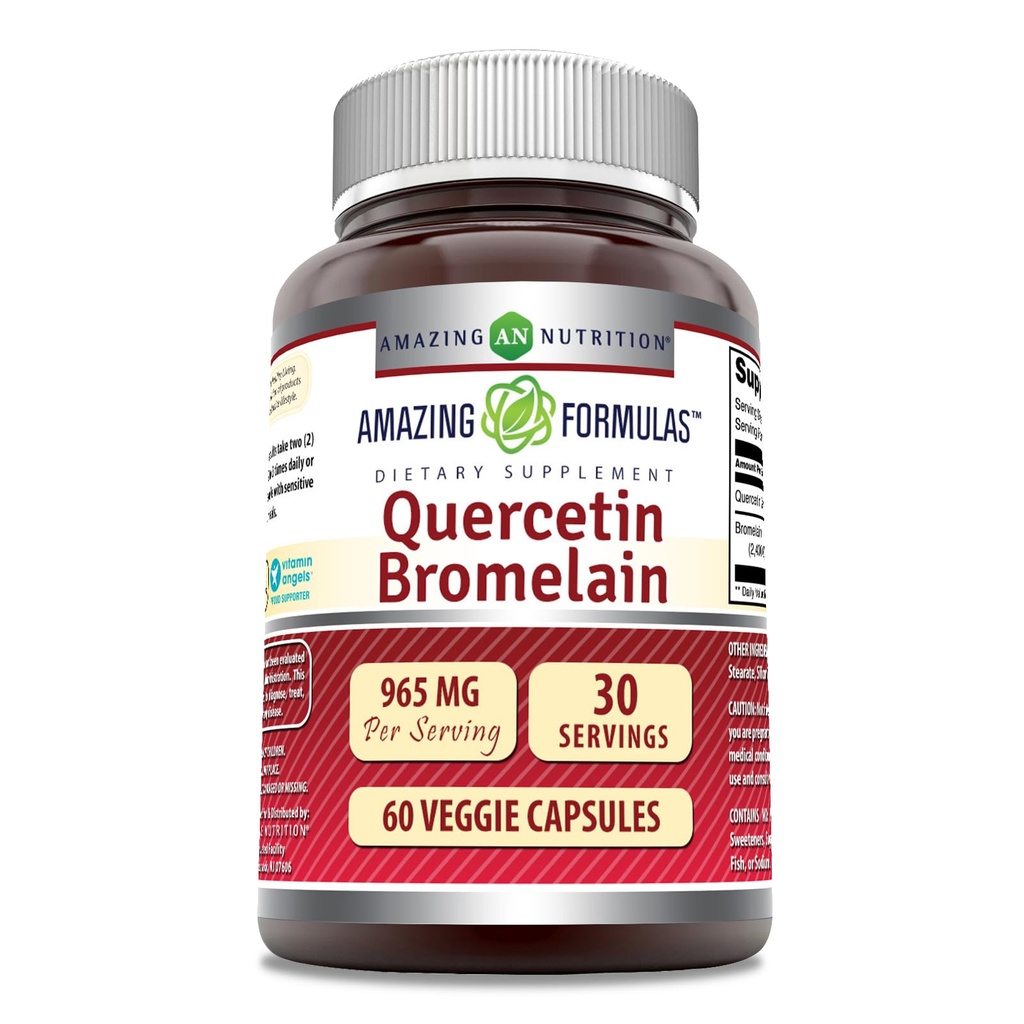 Fantastisk näring Quercetin 800 Mg med Bromelain 165 Mg Veggie Capsules Supplement | Icke-GMO | Gluten Free | Made in USA | Lämplig för vegetarianer (60)