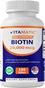 Vitamatic High Potency Biotin 20000 mcg (20mg) med Keratin 100mg - 120 Vegetariska tabletter - Biotin Supplements for Healthy Hair Skin & Nails for Adults (120 Count (Pack of 1))
