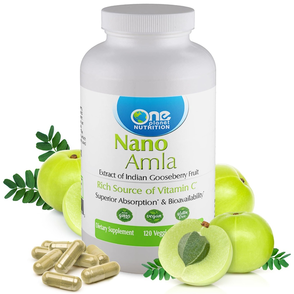 En Planet Nutrition Nano Amla 500 mg Veggie Capsules (120 portioner), Amla Fruit Extract, hög i vitamin C för Collagen Production & Immune Support, Non-GMO, Vegan, Gluten-Free