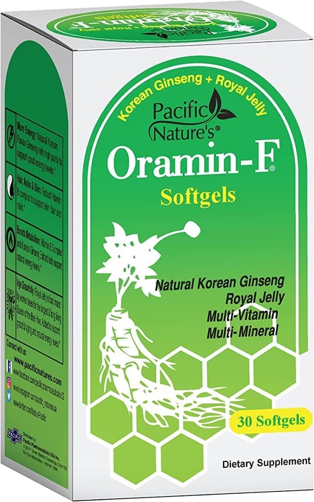 Pacific Nature's Oramin F (30 Softgels) with Korean Ginseng, Royal Jelly, Vitamin B Complex, and Zinc for Energy, Immunity, & Nutritional Support