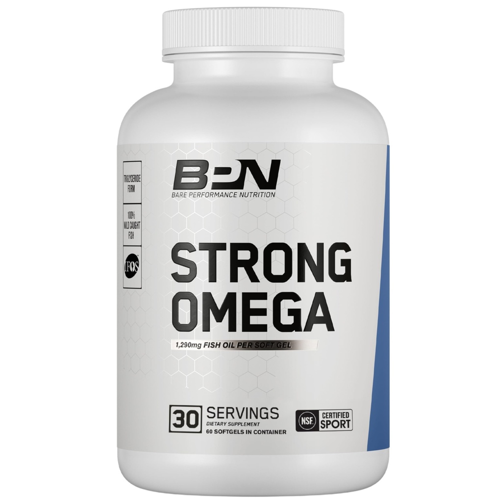 BARE PERFORMANCE NUTRITION, BPN Strong Omega Fish Oil Soft Gel, 1290mg Fiskolja per kapsel, vildfångad fisk, hållbart källad, IFOS Certified, 30 portioner