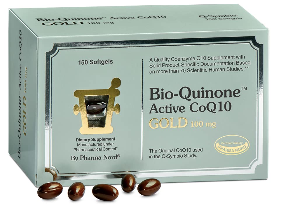 Pharma Nord Bio-Quinone Gold Coenzyme Q10 100mg | Den ursprungliga Q10 | Hög Absorption, Backed by Research | Essential Antioxidant för energi, hjärthälsa och fertilitetsstöd * 150 Softgels