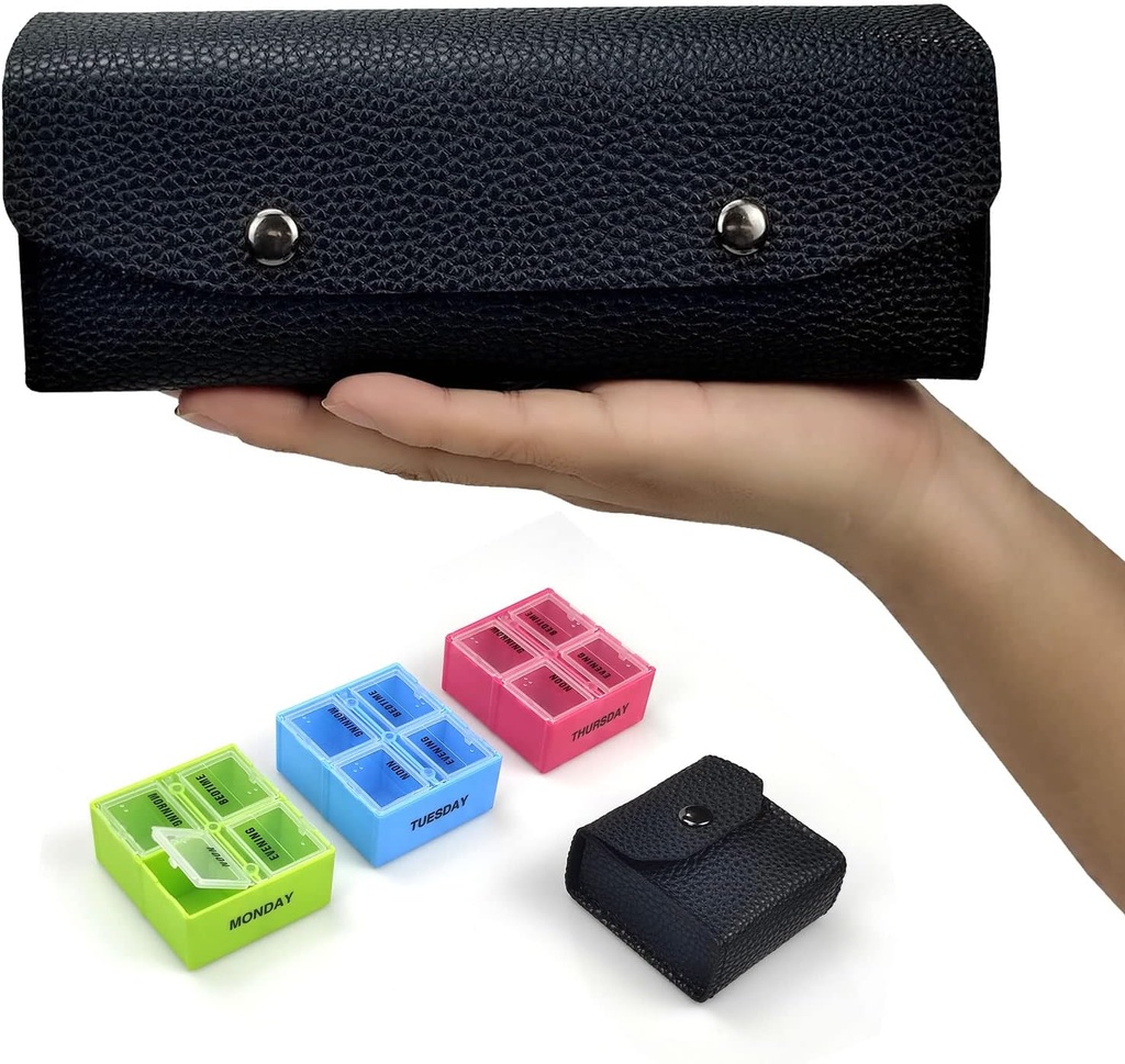 VOFOON Travel Pill Organizer 4 gånger om dagen, Weekly Pill Box 4X per dag Medicine Organizer Pill Case för vitaminer Medicin Fiskoljor Kosttillskott