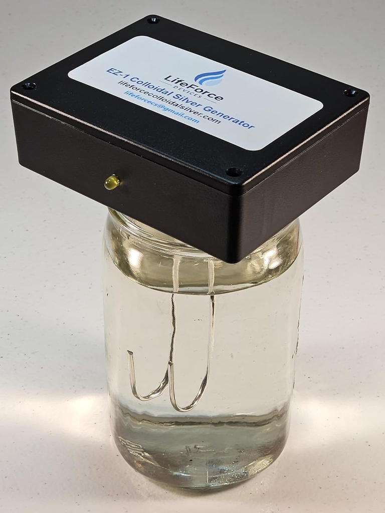 Kompakt EZ-1 Barebones Silver Generator - Battery-Powered DIY Fresh Silver Maker - Portable Kit gör 32oz i 22 minuter (12-Gauge)
