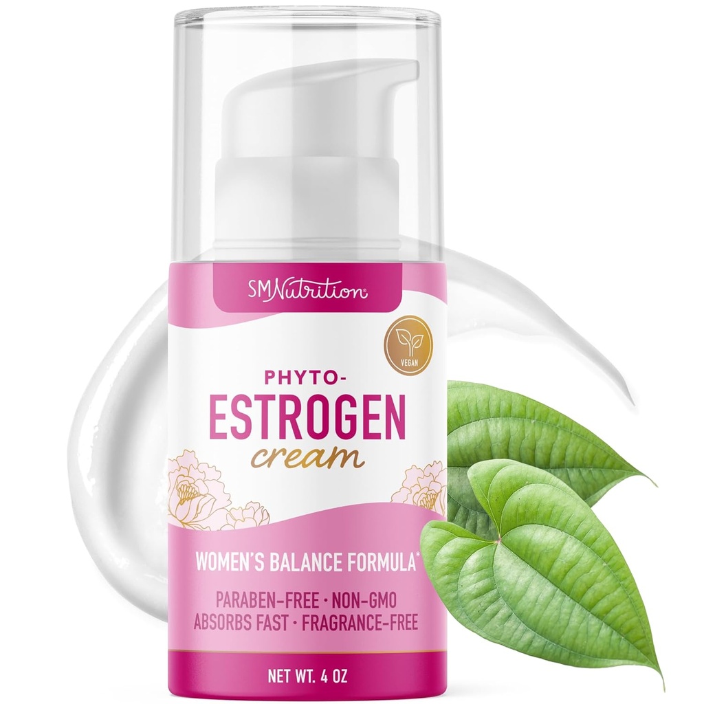 Phyto Estrogen Cream för kvinnor med Wild Yam | Plant Based Hot Flash, Menopause & Menstrual Cycle Support | Black Cohosh, Dong Quai, Red Clover | 96 Topical Servings | 4oz Pump | Vegan, Paraben-Free
