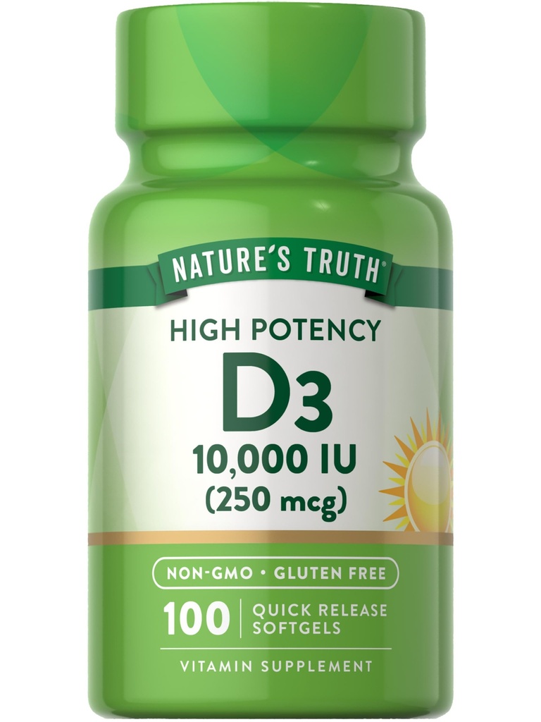 Naturens sanning D3 Vitamin 10 000 IE Softgels Supplement | 100 greve | High Potency Formel | Non-GMO och Gluten Free