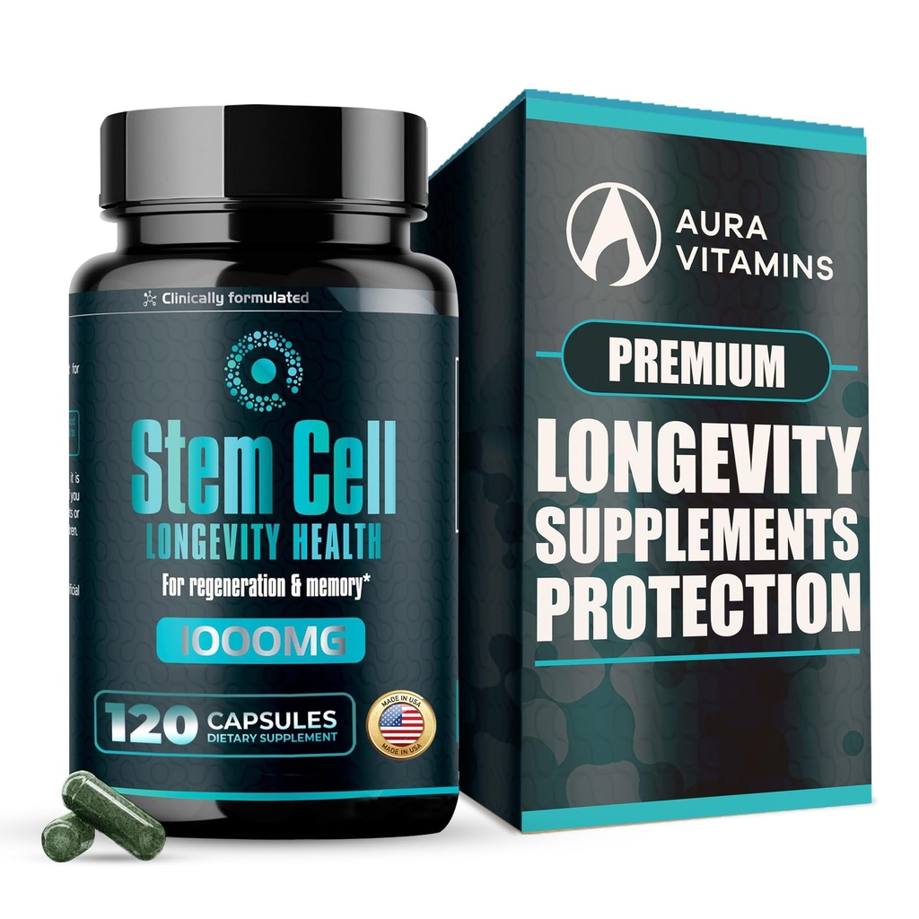 Premium Stem Cell Supplements 1000mg (120 Caps) Öka immunitet, minska gemensam ömhet, stödja naturlig anti-åldrande och livslängd med Spirulina & Chlorella för vitalitet, Celulas Madre Health Formula