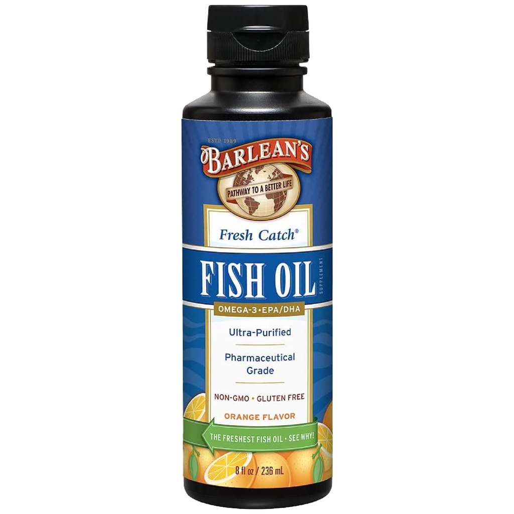 Barleans Omega 3 Fish Oil Liquid Supplement, 1262mg EPA och DHA Fatty Acids, Non-GMO och Gluten Free, Orange Flavor, 8 oz