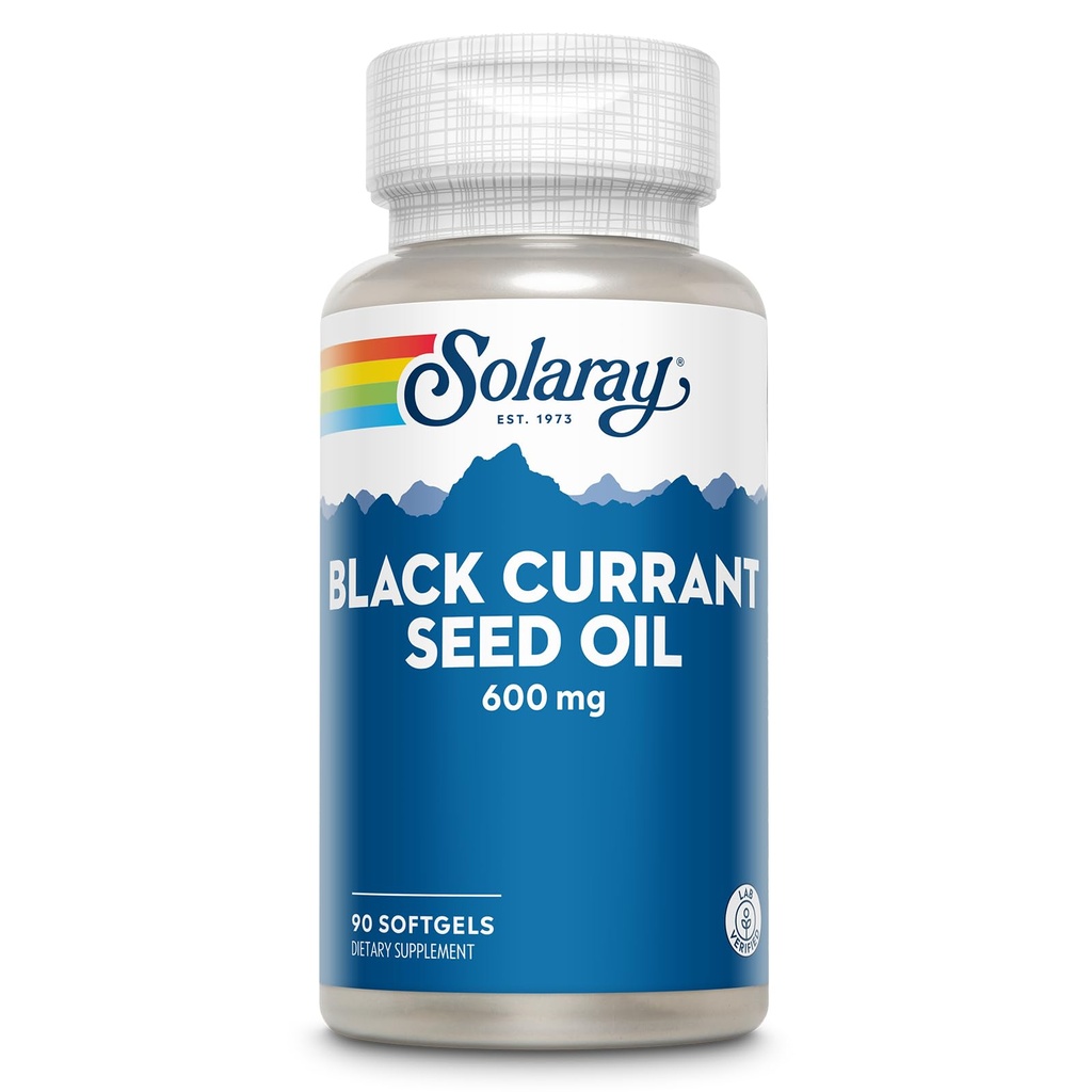 SOLARAY Black Currant Seed Oil 600 mg - Supplying Antioxidants, Gamma Linolenic Acid (GLA), Alpha Linolenic (ALA) och Linoleic Acid (LA) - Skin Health Support - 60-Day garanti, 90 Serv, 90 Softgels