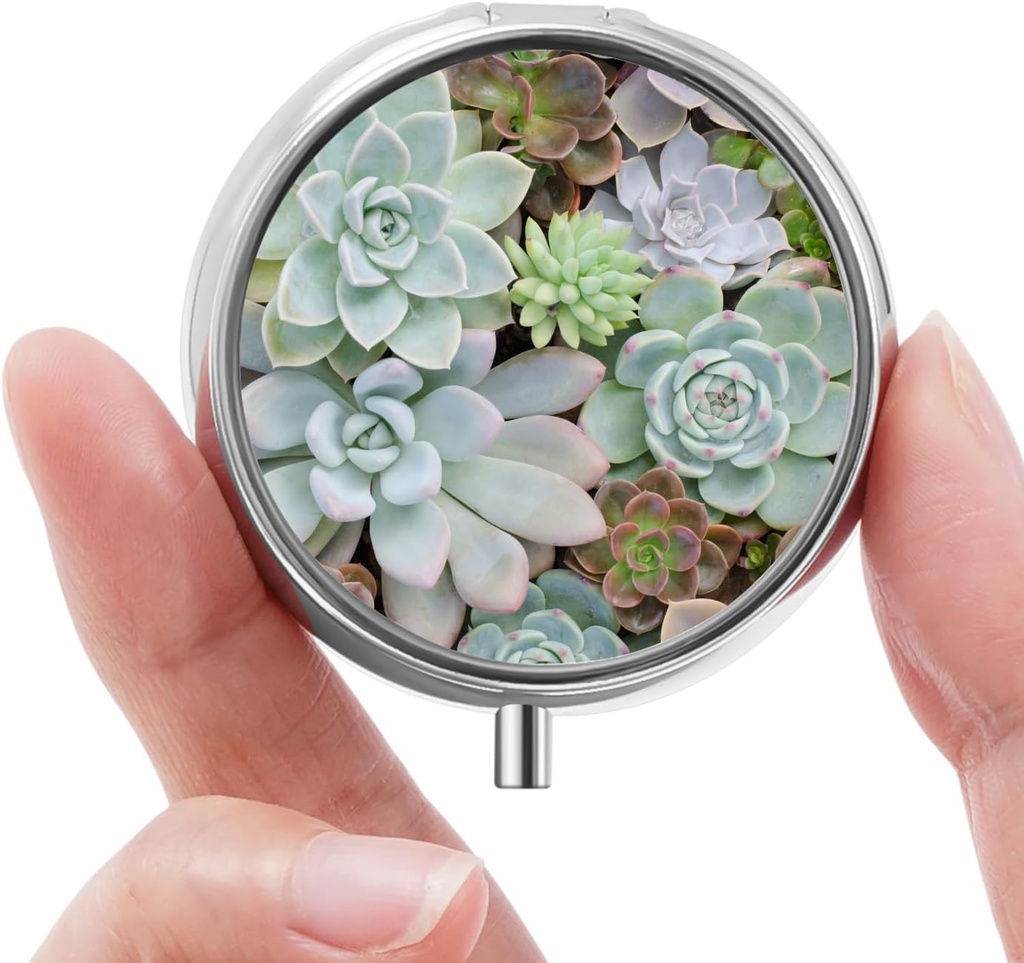 Mini Pill Box, Small Pill Box, Portable Pill Box, Cute Pill Organizer för vitaminer, mediciner, fiskolja och kosttillskott (Succulent)