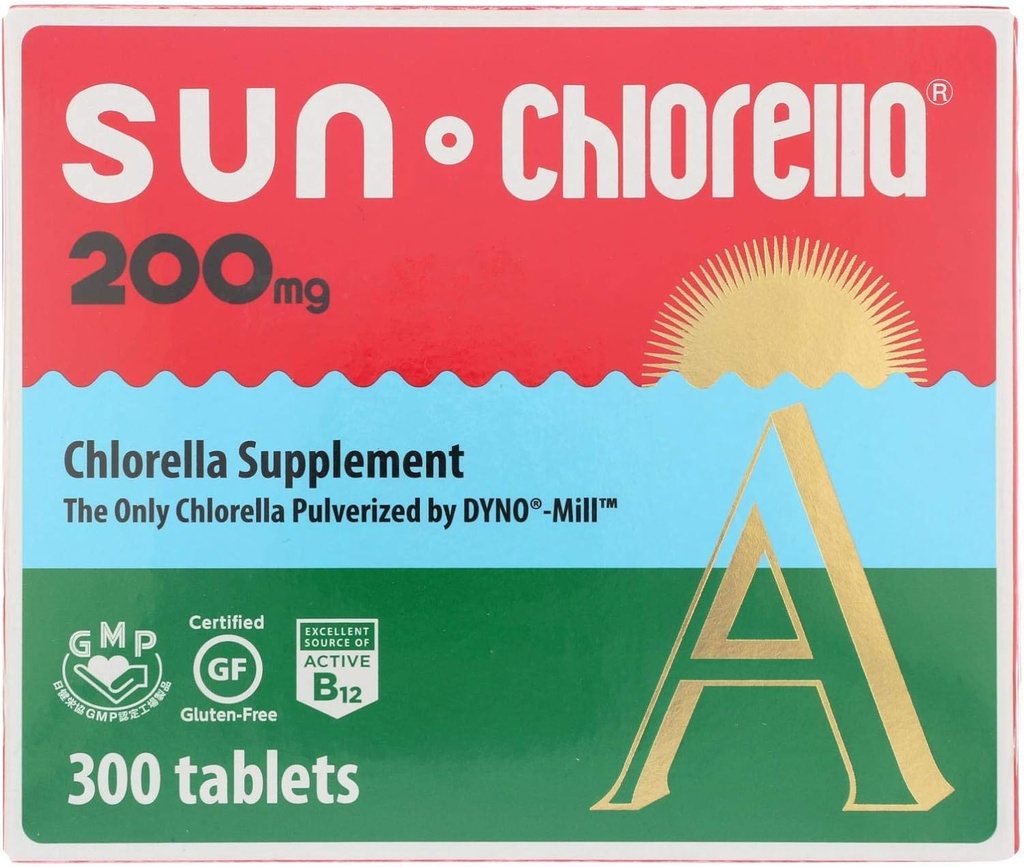 SUN CHLORELLA - Chlorella Supplement, Vitaminriked och Veganvänliga tabletter (200 Mg - 300 ct)